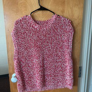Oversized Red & White Knit Sweater Vest